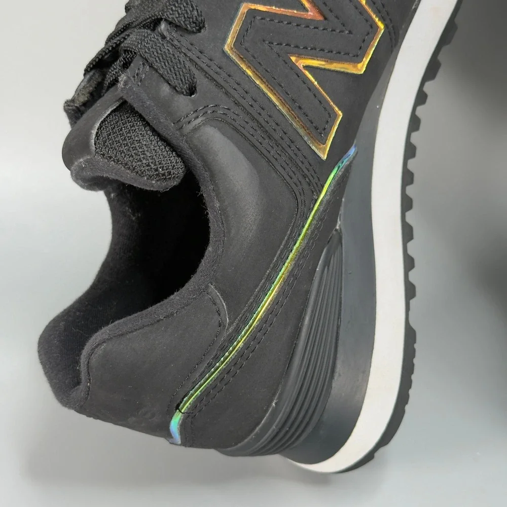 New Balance 574 Womens 6 B Casual Sneaker Black Iridescent Low Lace Up Dad Shoes